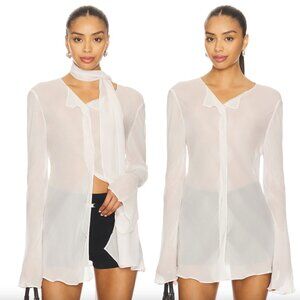 NEW EAVES Via Blouse in Ivory White Long Sleeve Sheer Button Down Large L